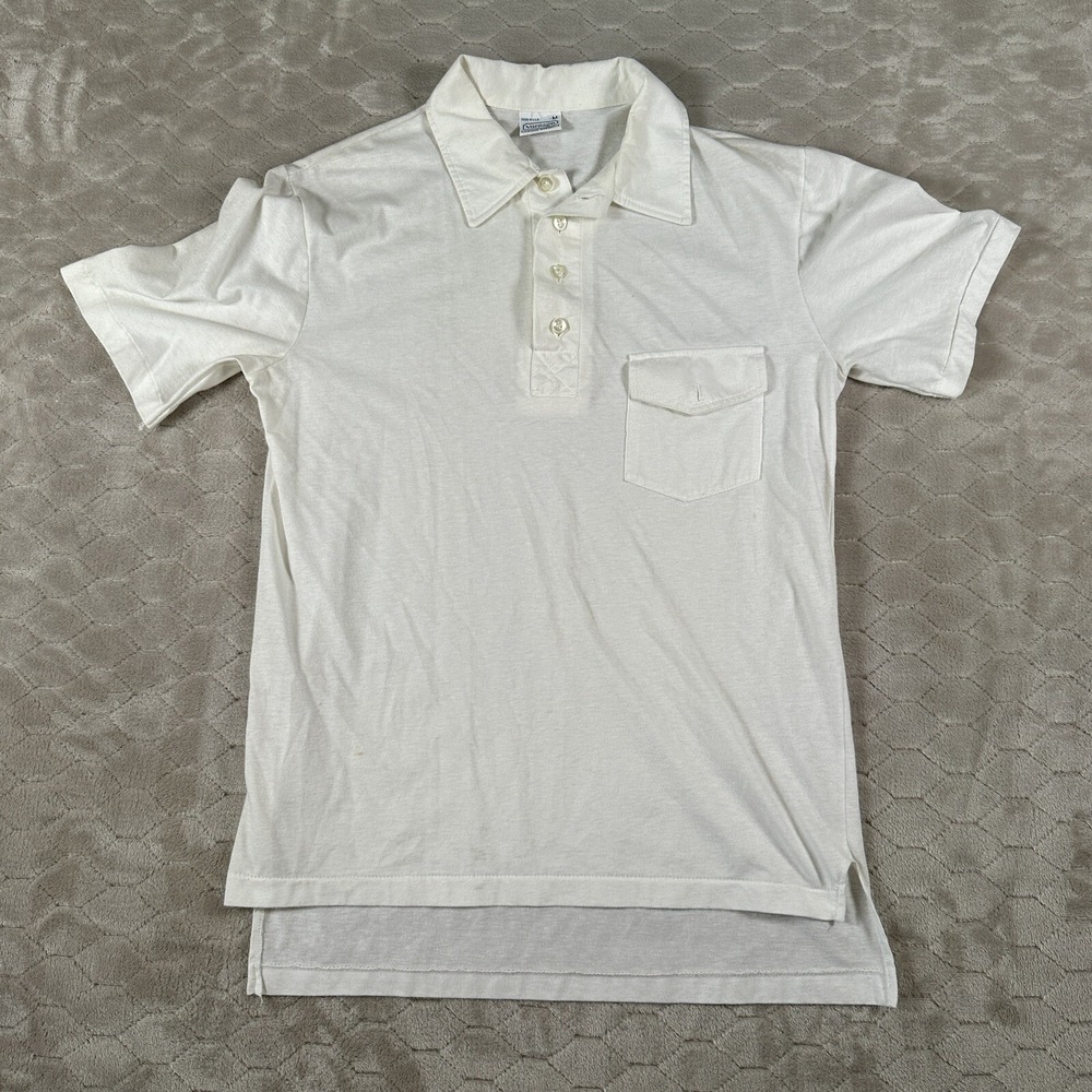 Vantage Custom Classics Blank White Polo - Sz M - USA‎ Made Stained See Pics